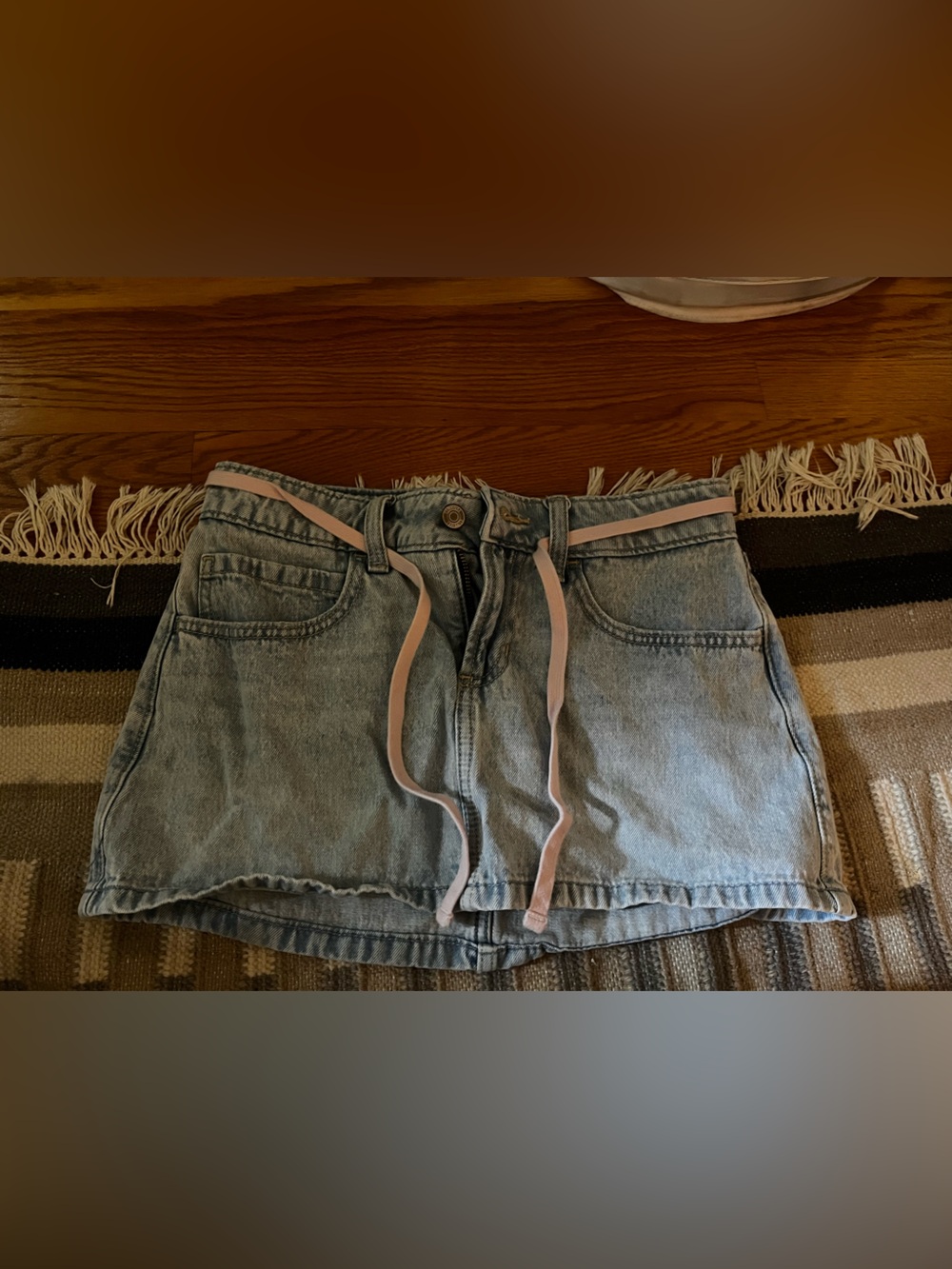 Hollister Light Blue Denim Skort with Pink Waist Tie